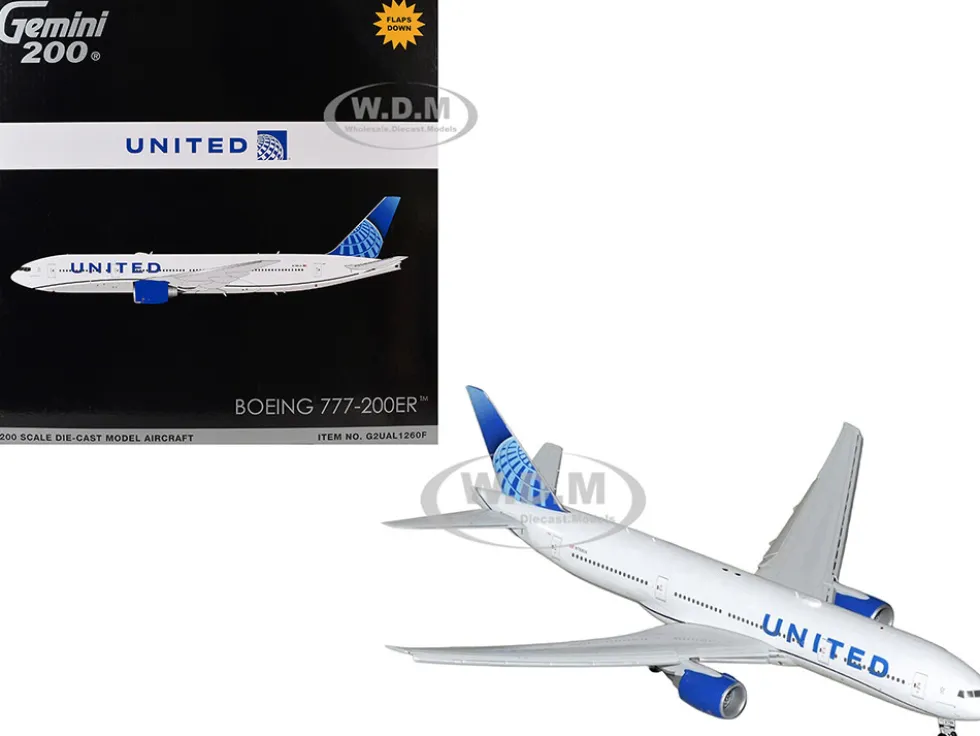 Boeing 777-200ER Commercial Aircraft with Flaps Down "United Airlines" (N798UA) White with Blue Tail "Gemini 200" Series 1/200 Diecast Model Airplane by GeminiJets