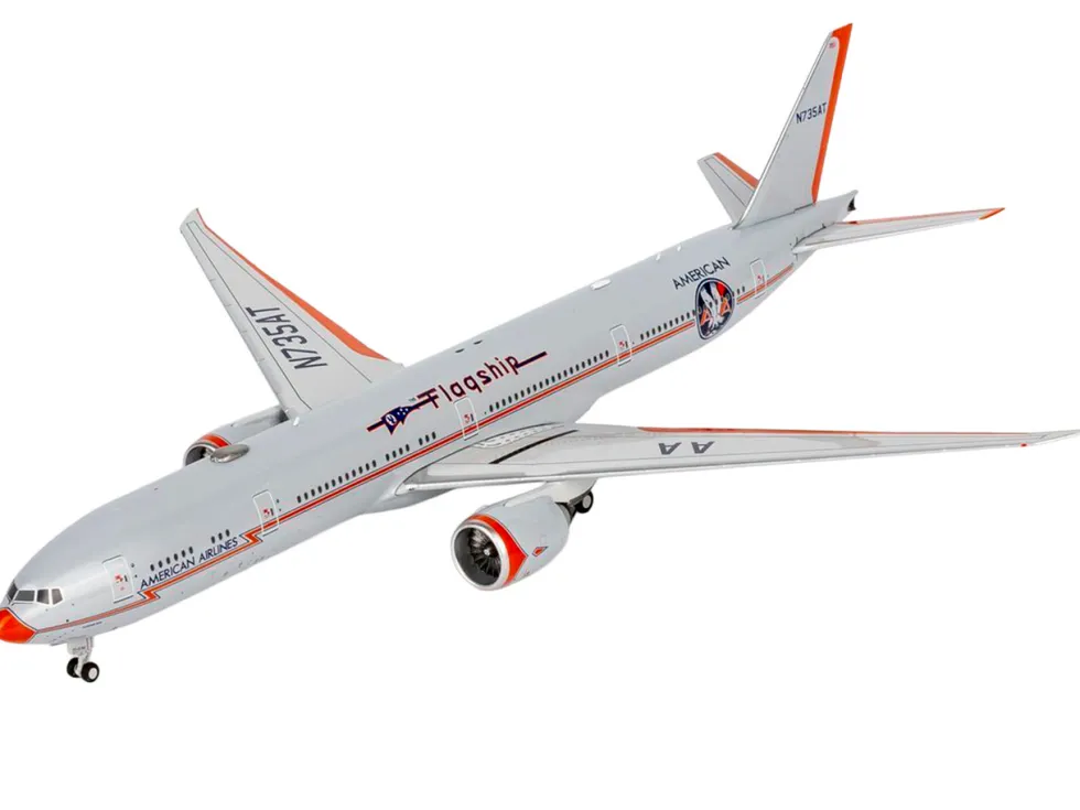 Boeing 777-300ER Commercial Aircraft "American Airlines - Flagship DFW" (N735AT) Silver with Orange Stripes "Gemini 200" Series 1/200 Diecast Model Airplane by GeminiJets