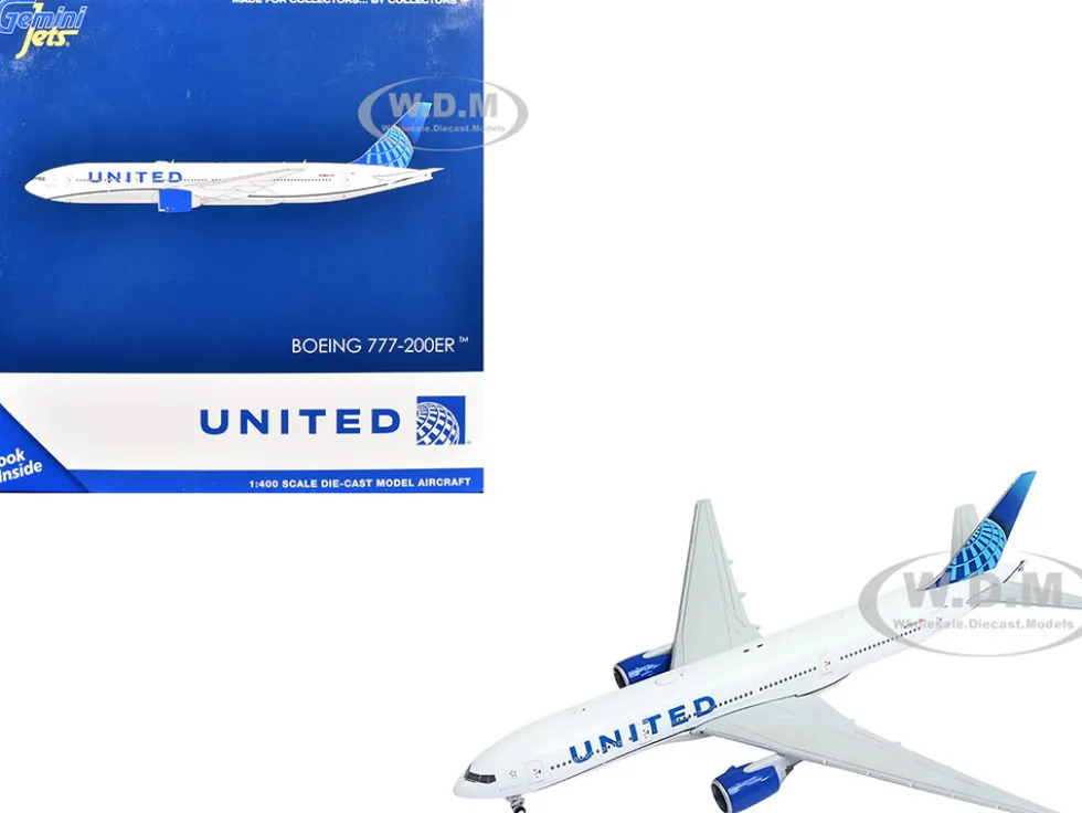 Boeing 777-200ER Commercial Aircraft "United Airlines" (N798UA) White with Blue Tail 1/400 Diecast Model Airplane by GeminiJets