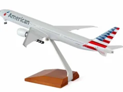 Boeing 777-300ER Commercial Aircraft with Landing Gear "American Airlines" Gray with Striped Tail (Snap-Fit) 1/200 Plastic Model by Skymarks