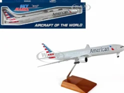 Boeing 777-300ER Commercial Aircraft with Landing Gear "American Airlines" Gray with Striped Tail (Snap-Fit) 1/200 Plastic Model by Skymarks