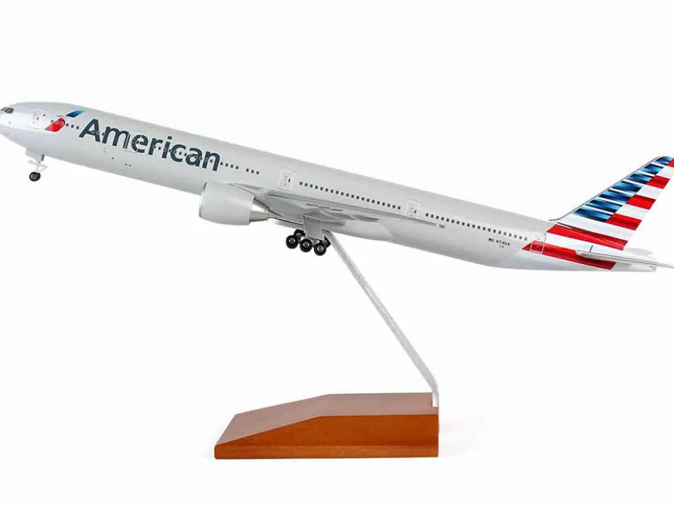 Boeing 777-300ER Commercial Aircraft with Landing Gear "American Airlines" Gray with Striped Tail (Snap-Fit) 1/200 Plastic Model by Skymarks