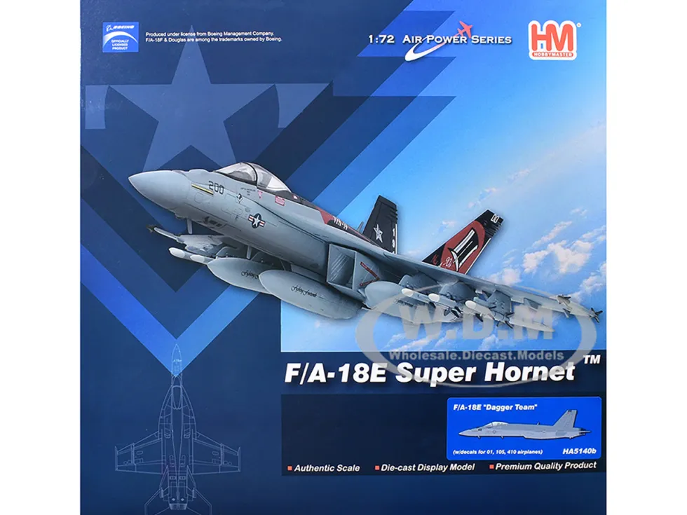 Boeing F/A-18E Super Hornet Fighter Aircraft "Dagger Team (with decals)" United States Navy "Air Power Series" 1/72 Diecast Model by Hobby Master