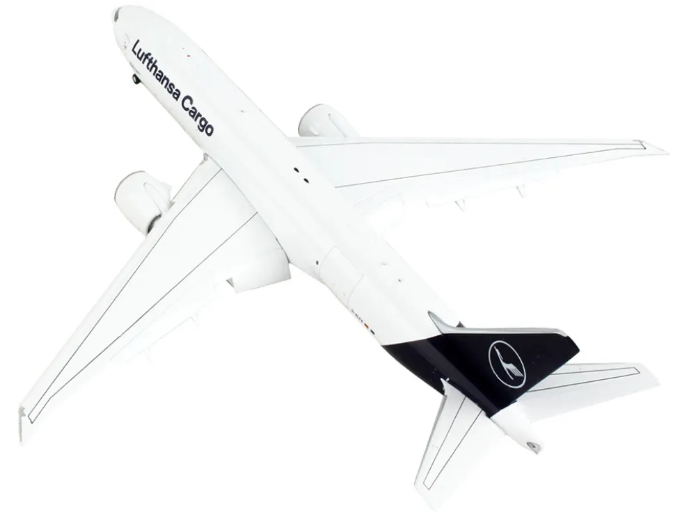 Boeing 777F Commercial Aircraft with Flaps Down Lufthansa Cargo White with Dark Blue Tail 1/400 Diecast Model Airplane GeminiJets GJ2126F