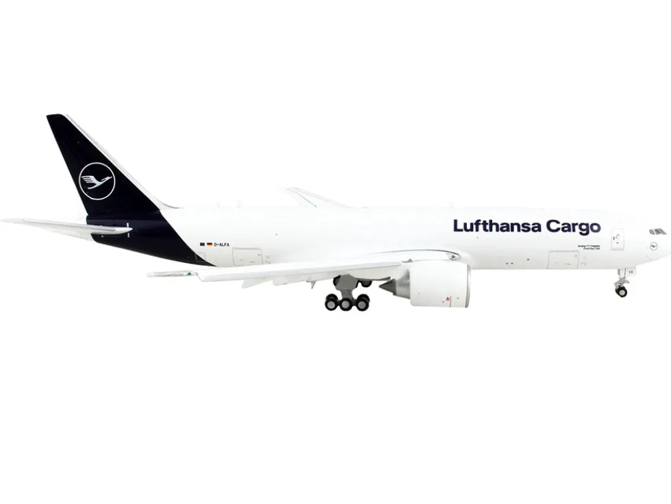 Boeing 777F Commercial Aircraft with Flaps Down Lufthansa Cargo White with Dark Blue Tail 1/400 Diecast Model Airplane GeminiJets GJ2126F