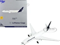 Boeing 777F Commercial Aircraft with Flaps Down Lufthansa Cargo White with Dark Blue Tail 1/400 Diecast Model Airplane GeminiJets GJ2126F