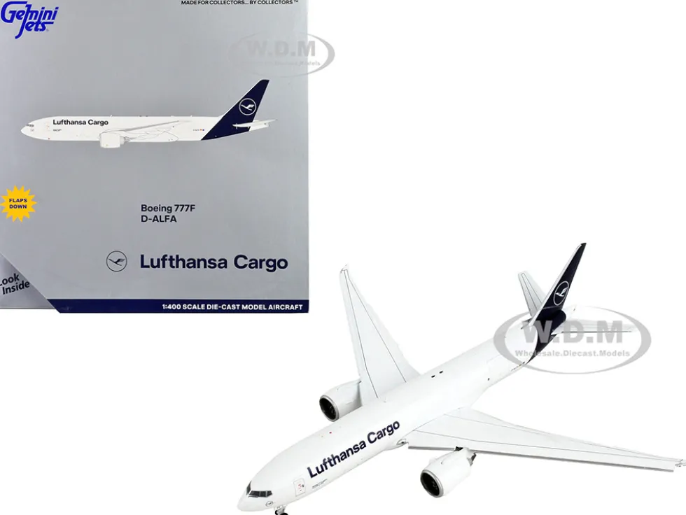 Boeing 777F Commercial Aircraft with Flaps Down Lufthansa Cargo White with Dark Blue Tail 1/400 Diecast Model Airplane GeminiJets GJ2126F