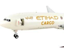 Boeing 777F Commercial Aircraft Etihad Airways Cargo Beige with Tail Graphics Gemini 200 Interactive Series 1/200 Diecast Model Airplane GeminiJets G2ETD955