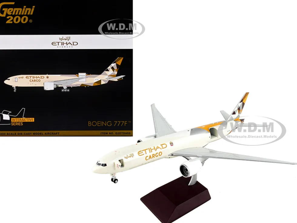 Boeing 777F Commercial Aircraft Etihad Airways Cargo Beige with Tail Graphics Gemini 200 Interactive Series 1/200 Diecast Model Airplane GeminiJets G2ETD955