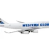 Boeing 747 400F Commercial Aircraft Western Global White with Blue Tail Stripes 1/400 Diecast Model Airplane GeminiJets GJ2015