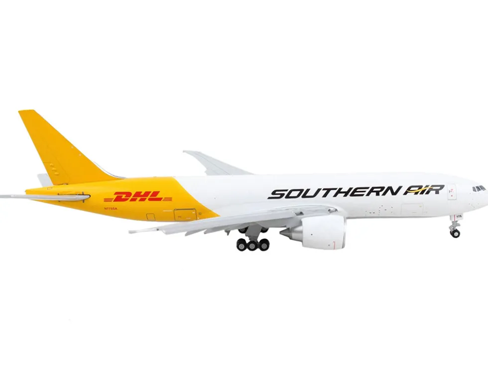 Boeing 777F Commercial Aircraft with Flaps Down Southern Air DHL White and Yellow 1/400 Diecast Model Airplane GeminiJets GJ2014F