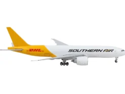 Boeing 777F Commercial Aircraft Southern Air DHL White and Yellow 1/400 Diecast Model Airplane GeminiJets GJ2014