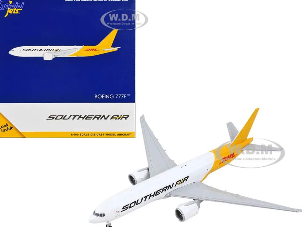 Boeing 777F Commercial Aircraft Southern Air DHL White and Yellow 1/400 Diecast Model Airplane GeminiJets GJ2014