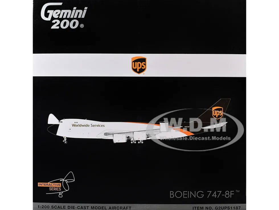 Boeing 747-8F Commercial Aircraft "UPS Worldwide Services" (N607UP) White with Brown Tail "Gemini 200 - Interactive Series" Series 1/200 Diecast Model Airplane by GeminiJets