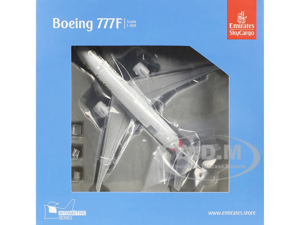 Boeing 777F Commercial Aircraft "Emirates SkyCargo" (A6-EFV) White with Striped Tail "Interactive Series" 1/400 Diecast Model Airplane by GeminiJets