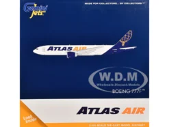 Boeing 777-200LR Commercial Aircraft "Atlas Air" (N703GT) White with Blue Tail 1/400 Diecast Model Airplane by GeminiJets