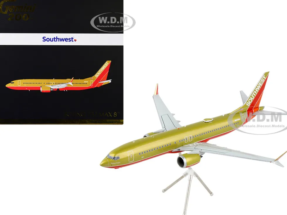 Boeing 737 MAX 8 Commercial Aircraft Southwest Airlines Gold and Red Gemini 200 Series 1/200 Diecast Model Airplane GeminiJets G2SWA1216