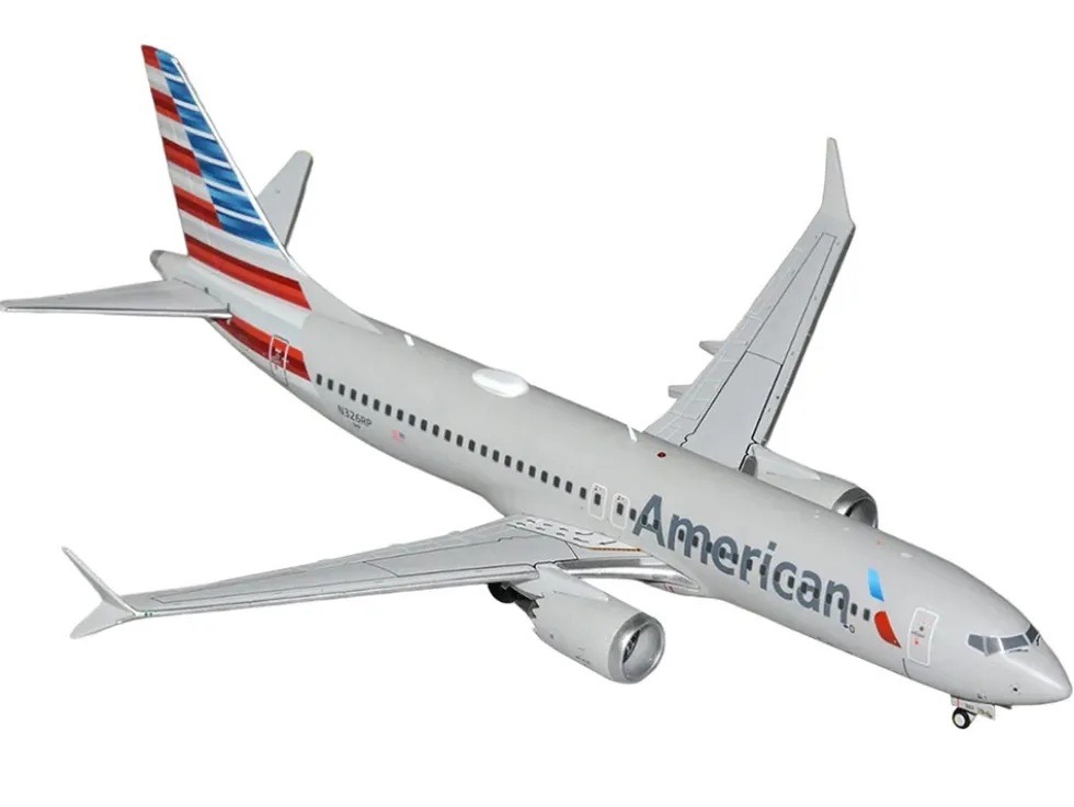 Boeing 737 MAX 8 Commercial Aircraft "American Airlines" (N326RP) Gray with Striped Tail "Gemini 200" Series 1/200 Diecast Model Airplane by GeminiJets