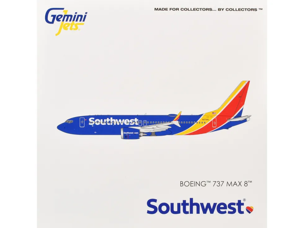 Boeing 737 MAX 8 Commercial Aircraft "Southwest Airlines" (N8788L) Blue with Red and Yellow Stripes 1/400 Diecast Model Airplane by GeminiJets