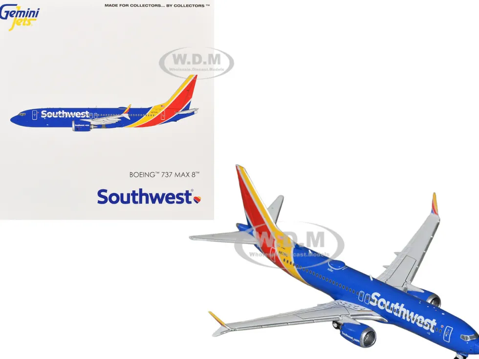 Boeing 737 MAX 8 Commercial Aircraft "Southwest Airlines" (N8788L) Blue with Red and Yellow Stripes 1/400 Diecast Model Airplane by GeminiJets
