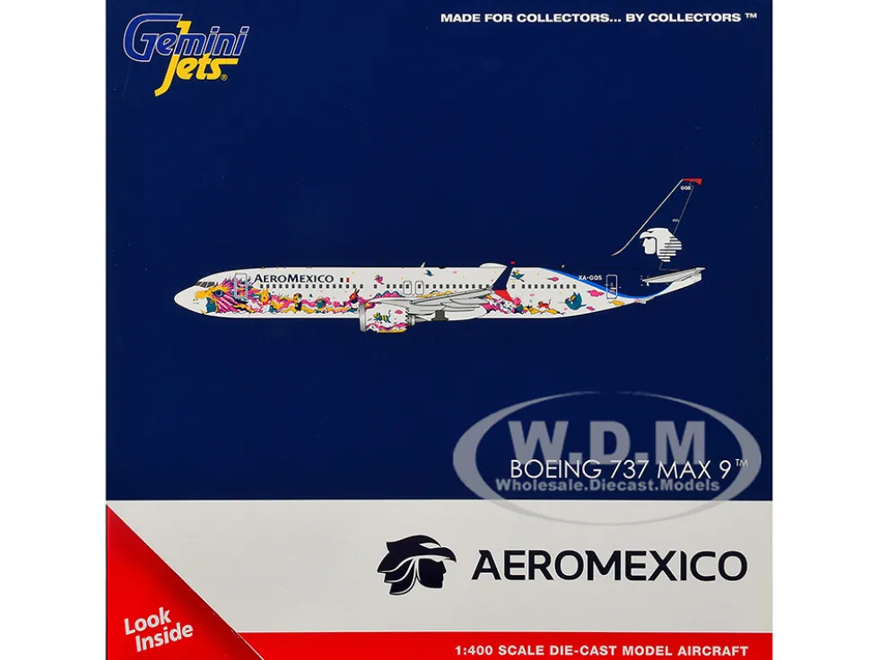 Boeing 737 MAX 9 Commercial Aircraft "Aeromexico - Kukulcan" (XA-GQS) White with Graphics and Blue Tail 1/400 Diecast Model Airplane by GeminiJets