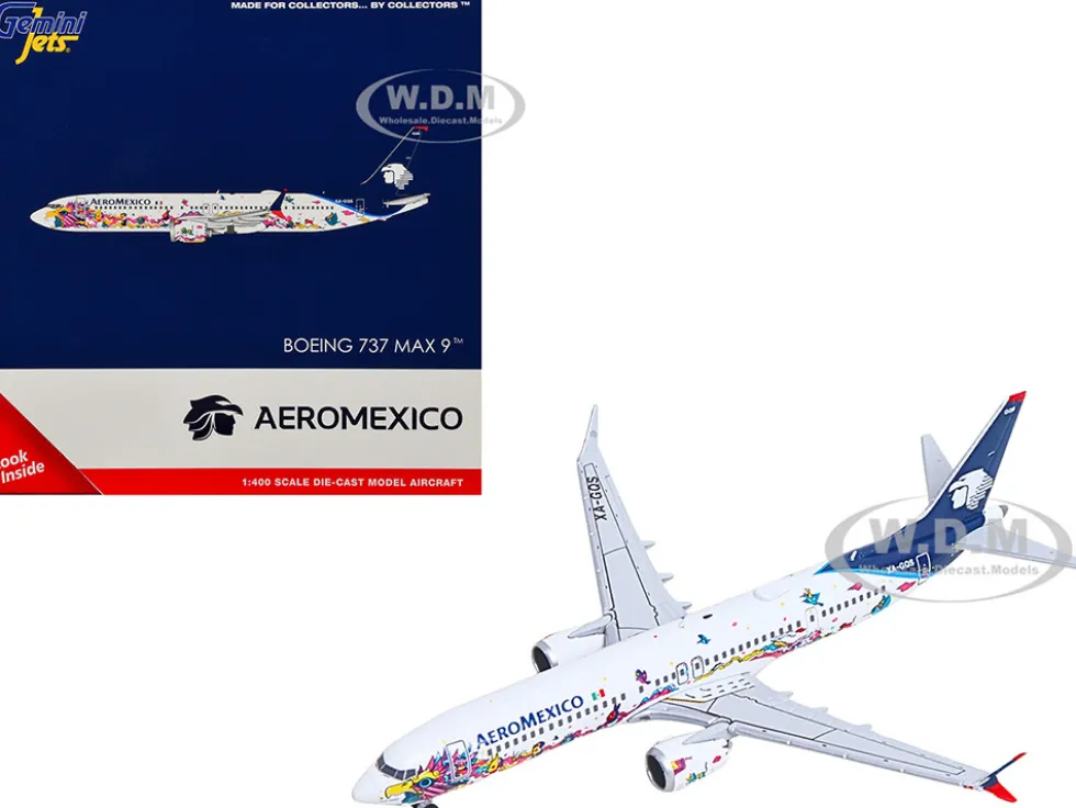 Boeing 737 MAX 9 Commercial Aircraft "Aeromexico - Kukulcan" (XA-GQS) White with Graphics and Blue Tail 1/400 Diecast Model Airplane by GeminiJets