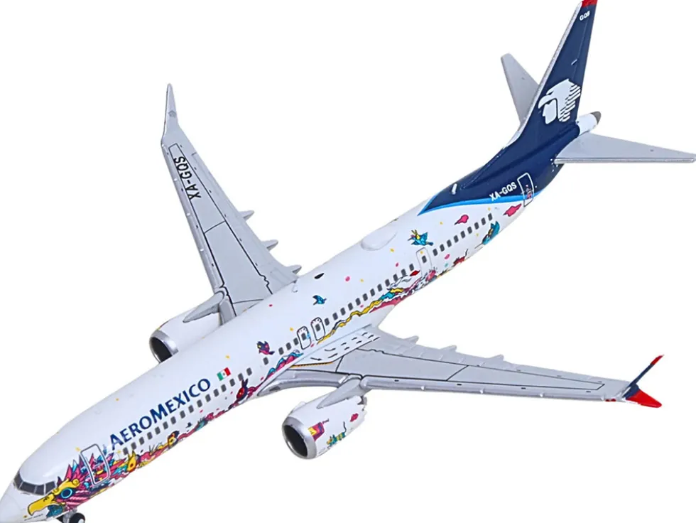 Boeing 737 MAX 9 Commercial Aircraft "Aeromexico - Kukulcan" (XA-GQS) White with Graphics and Blue Tail 1/400 Diecast Model Airplane by GeminiJets