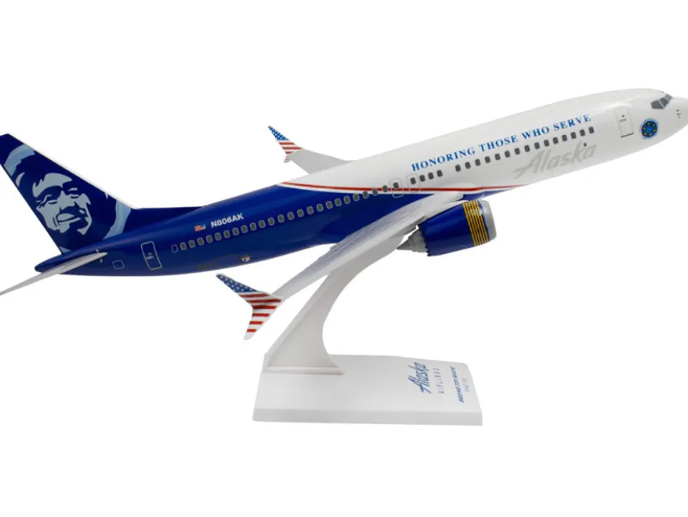 Boeing 737 MAX 8 Commercial Aircraft "Alaska Airlines - Honoring Those Who Serve" (N806AK) White and Blue (Snap-Fit) 1/130 Plastic Model by Skymarks