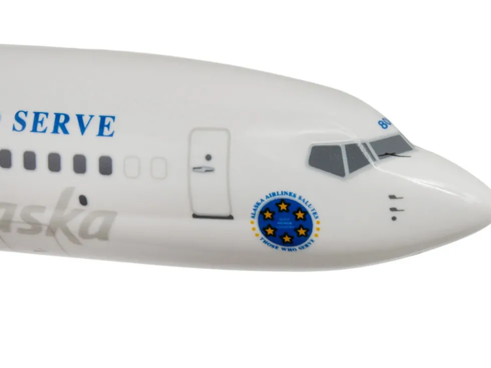 Boeing 737 MAX 8 Commercial Aircraft "Alaska Airlines - Honoring Those Who Serve" (N806AK) White and Blue (Snap-Fit) 1/130 Plastic Model by Skymarks
