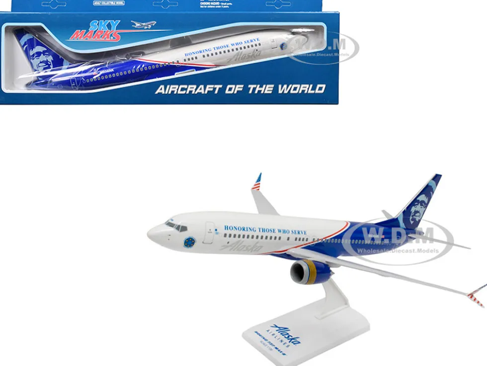 Boeing 737 MAX 8 Commercial Aircraft "Alaska Airlines - Honoring Those Who Serve" (N806AK) White and Blue (Snap-Fit) 1/130 Plastic Model by Skymarks