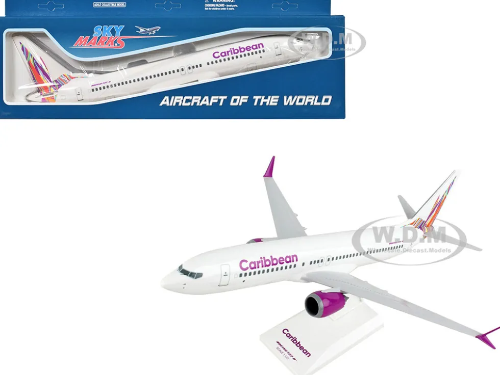 Boeing 737 MAX 8 Commercial Aircraft "Caribbean Airlines" White with Tail Graphics (Snap-Fit) 1/130 Plastic Model by Skymarks