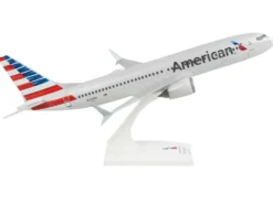 Boeing 737 MAX 8 Commercial Aircraft with Wi-Fi Dome "American Airlines" (N240SY) Gray with Red and Blue Tail (Snap-Fit) 1/130 Plastic Model by Skymarks