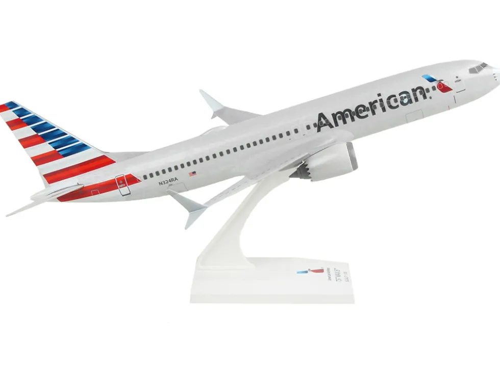 Boeing 737 MAX 8 Commercial Aircraft with Wi-Fi Dome "American Airlines" (N240SY) Gray with Red and Blue Tail (Snap-Fit) 1/130 Plastic Model by Skymarks