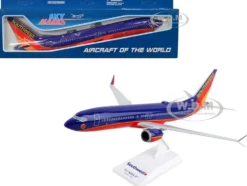 Boeing 737 MAX 8 Commercial Aircraft Southwest Airlines N872CB Blue with Red and Orange Stripes Snap Fit 1/130 Plastic Model Skymarks SKR1140