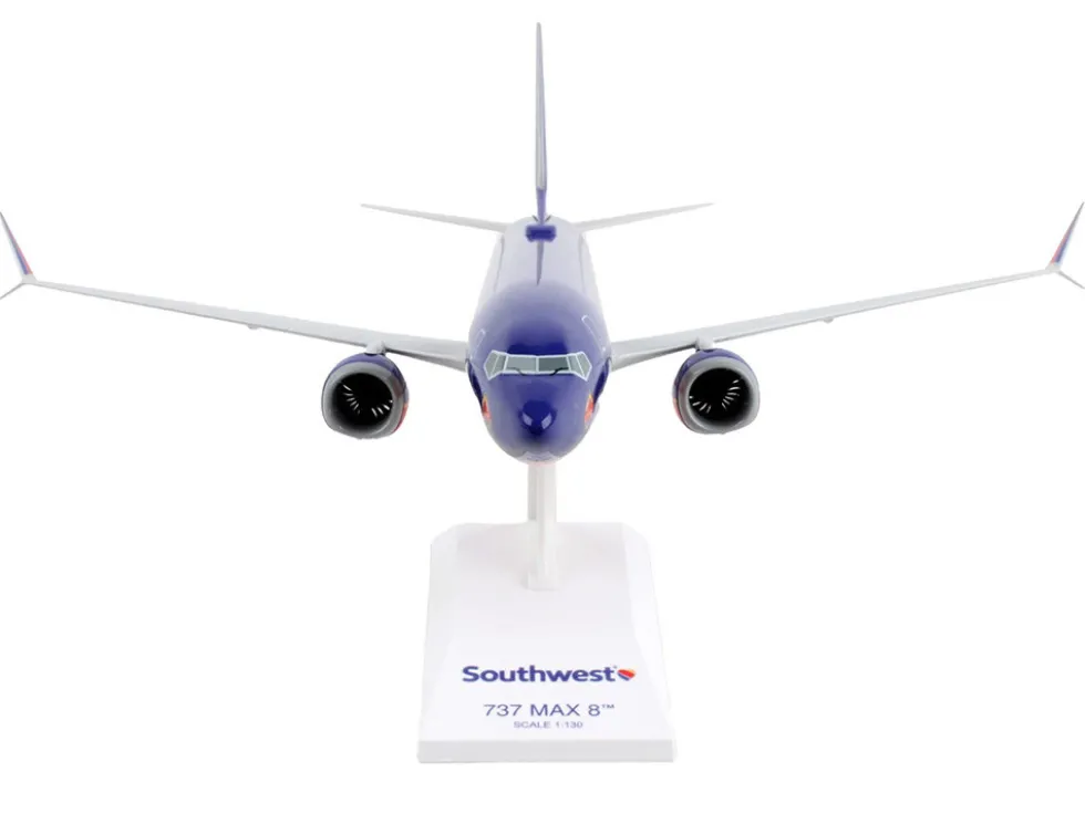 Boeing 737 MAX 8 Commercial Aircraft Southwest Airlines N872CB Blue with Red and Orange Stripes Snap Fit 1/130 Plastic Model Skymarks SKR1140