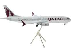 Boeing 737 MAX 8 Commercial Aircraft Qatar Airways Gray and White with Tail Graphics Gemini 200 Series 1/200 Diecast Model Airplane GeminiJets G2QTR1243