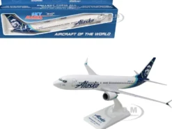 Boeing 737 MAX 8 Commercial Aircraft "Alaska Airlines" (N801AK) White with Blue Tail (Snap-Fit) 1/130 Plastic Model by Skymarks