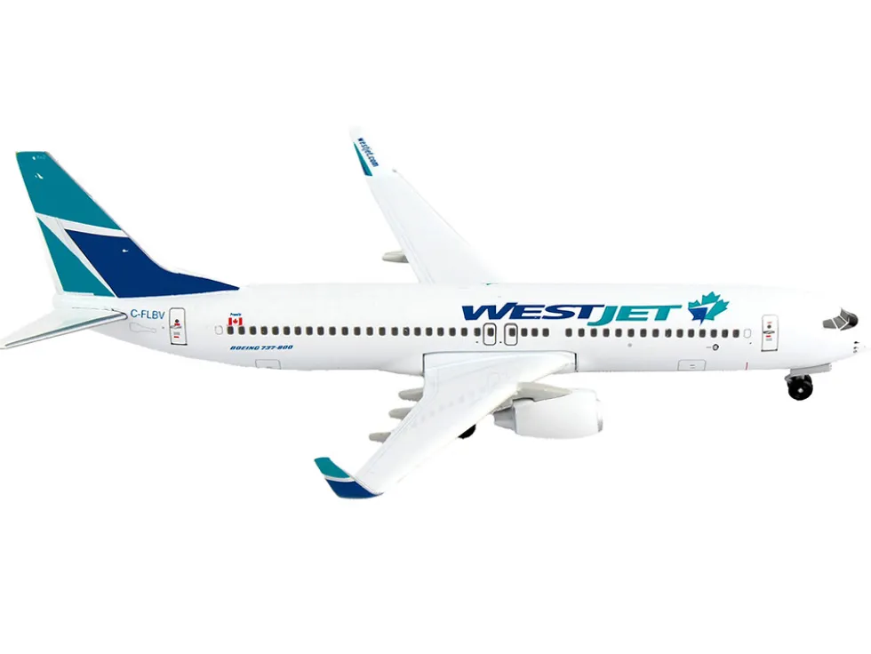 Boeing 737 Next Generation Commercial Aircraft WestJet Airlines Maple Leaf Logo Livery 1/300 Diecast Model Airplane Postage Stamp PS5815-1