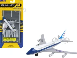 Boeing VC 25 Aircraft White and Blue United States Air Force One with Runway Section Diecast Model Airplane Runway24 RW015