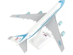 Boeing VC-25A Transport Aircraft "Air Force One - United States of America" (29000) White with Blue Stripes (Snap-Fit) 1/250 Plastic Model by Skymarks
