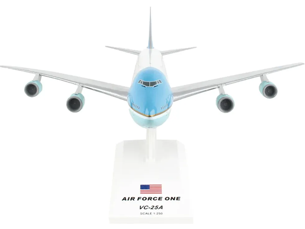 Boeing VC-25A Transport Aircraft "Air Force One - United States of America" (29000) White with Blue Stripes (Snap-Fit) 1/250 Plastic Model by Skymarks