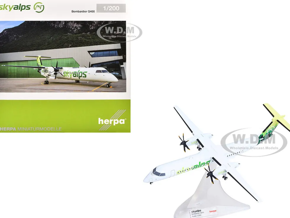 Bombardier Q400 Commercial Aircraft "Sky Alps" (9H-PAUL) White with Green Tail Graphics 1/200 Diecast Model Airplane by Herpa