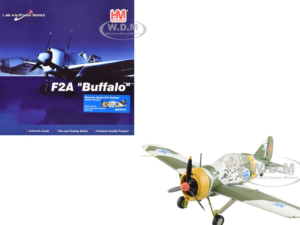 Brewster F2A Model 239 "Buffalo" Fighter Aircraft "BW364, LeLv 24, flown by Warrant Officer Ilmari Juutilainen" (1942) Finnish Air Force "Air Power Series" 1/48 Diecast Model by Hobby Master