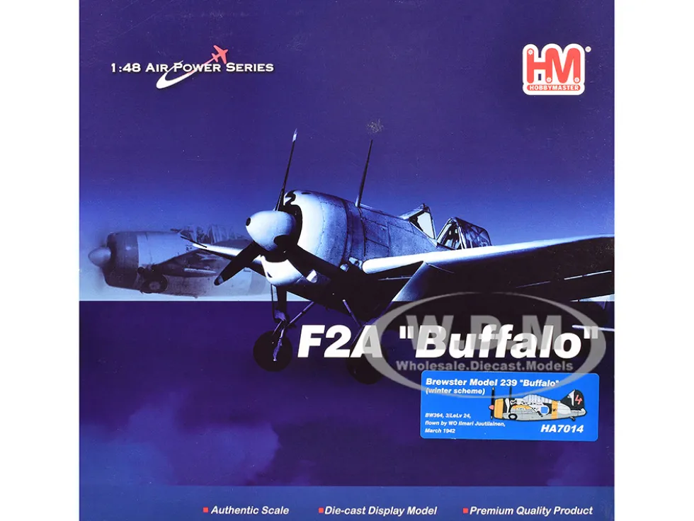 Brewster F2A Model 239 "Buffalo" Fighter Aircraft "BW364, LeLv 24, flown by Warrant Officer Ilmari Juutilainen" (1942) Finnish Air Force "Air Power Series" 1/48 Diecast Model by Hobby Master