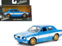 Brian's Ford Escort Light Blue White Stripes Fast & Furious Movie 1/32 Diecast Model Car Jada 97188