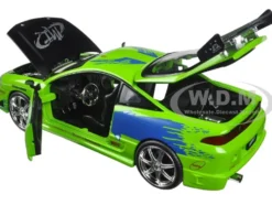 Brian's Mitsubishi Eclipse Green with Black Hood and Graphics "The Fast and The Furious" (2001) Movie "25 Years of Fast & Furious" Series 1/24 Diecast Model Car by Jada