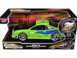 Brian's Mitsubishi Eclipse Green with Black Hood and Graphics "The Fast and The Furious" (2001) Movie "25 Years of Fast & Furious" Series 1/24 Diecast Model Car by Jada