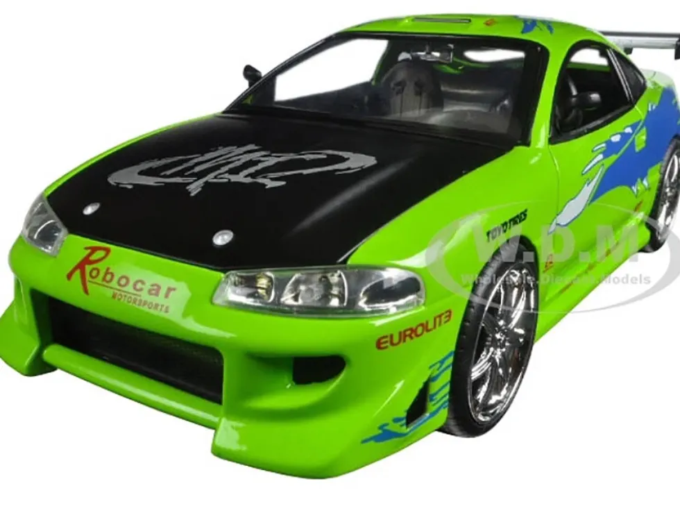 Brian's Mitsubishi Eclipse Green with Black Hood and Graphics "The Fast and The Furious" (2001) Movie "25 Years of Fast & Furious" Series 1/24 Diecast Model Car by Jada