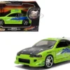 Brian's Mitsubishi Eclipse Green with Graphics (Damaged Version) "25 Years of Fast & Furious" "The Fast and the Furious" (2001) Movie 1/32 Diecast Model Car by Jada