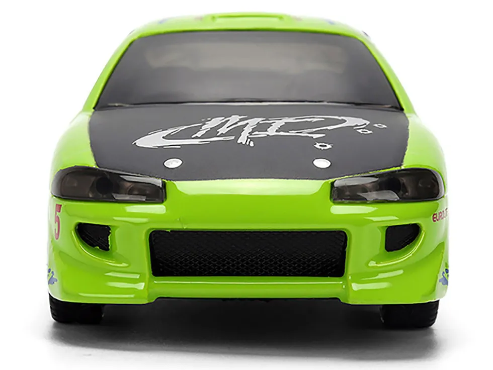 Brian's Mitsubishi Eclipse Green with Graphics (Damaged Version) "25 Years of Fast & Furious" "The Fast and the Furious" (2001) Movie 1/32 Diecast Model Car by Jada